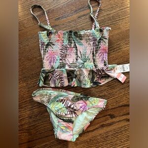 Girls PilyQ adorable smocked Tropical Print Bikini Set size 14 NWT